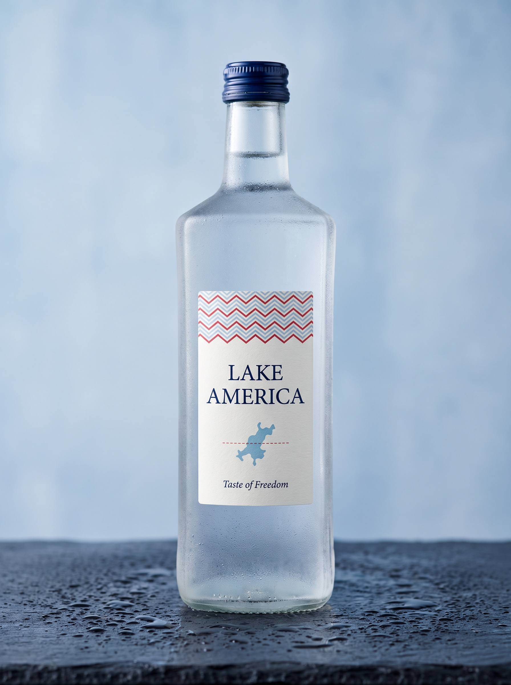 Freedom Edition bottle, navy cap, LAKE AMERICA label